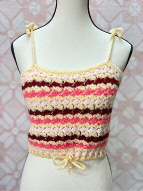 Vintage Handcrafted Crochet Crop Top Boho Festival Sz Sm